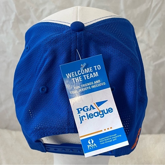 PGA Jr. League Adult Adjustable White and Blue Golf Cap - Picture 7 of 8